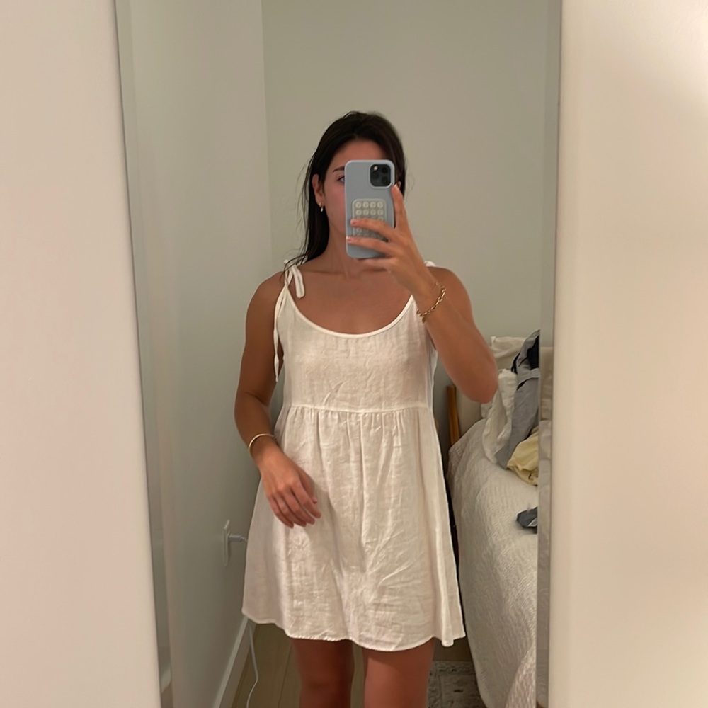 Reformation Christie Gingham Linen Mini in White